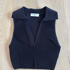 Aritzia Babaton Black Ribbed Collared Tank Top
